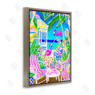 Jess Stempel | Vivid Flamingos on Tropical Beach