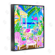 Jess Stempel | Vivid Flamingos on Tropical Beach