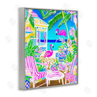 Jess Stempel | Vivid Flamingos on Tropical Beach