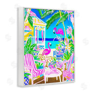 Jess Stempel | Vivid Flamingos on Tropical Beach