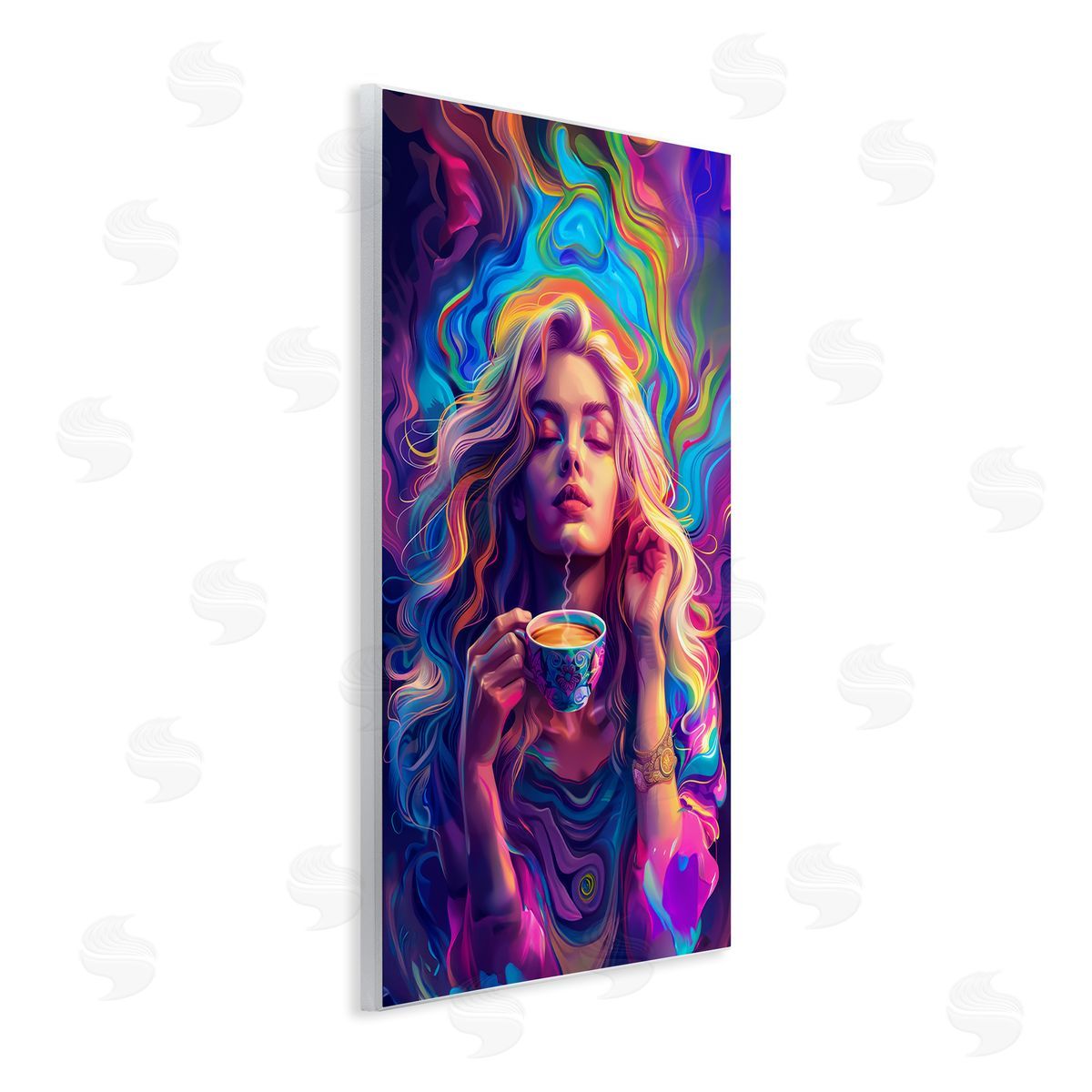 Spiritual Woman Sipping Tea Wood Plaque Wall Art, Home Decor by Spirit of the Rainbow