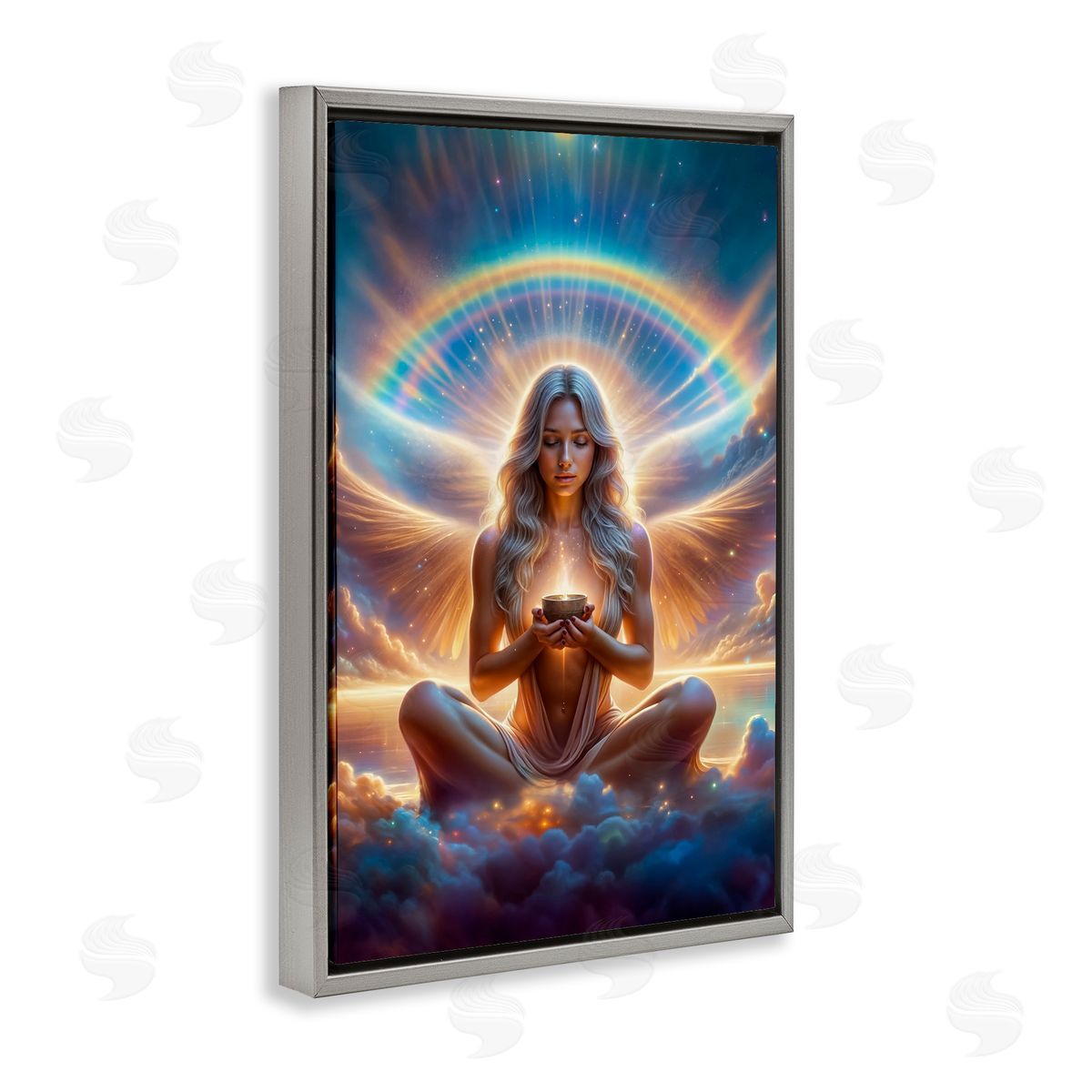 Enlightened Angel with Tea Grey Floating Frame Canvas Wall Art, Home Decor by Spirit of the Rainbow