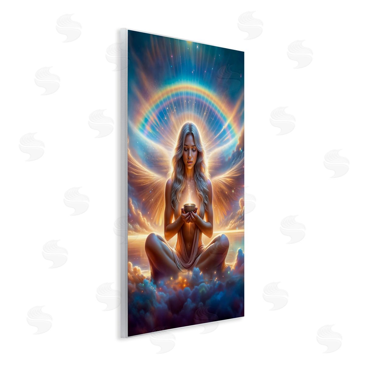 Enlightened Angel with Tea Wood Plaque Wall Art, Home Decor by Spirit of the Rainbow