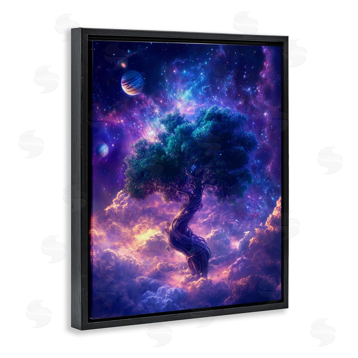 Tree Of Life Through Clouds Black Floating Frame Canvas Wall Art, Home Decor by Wumples
