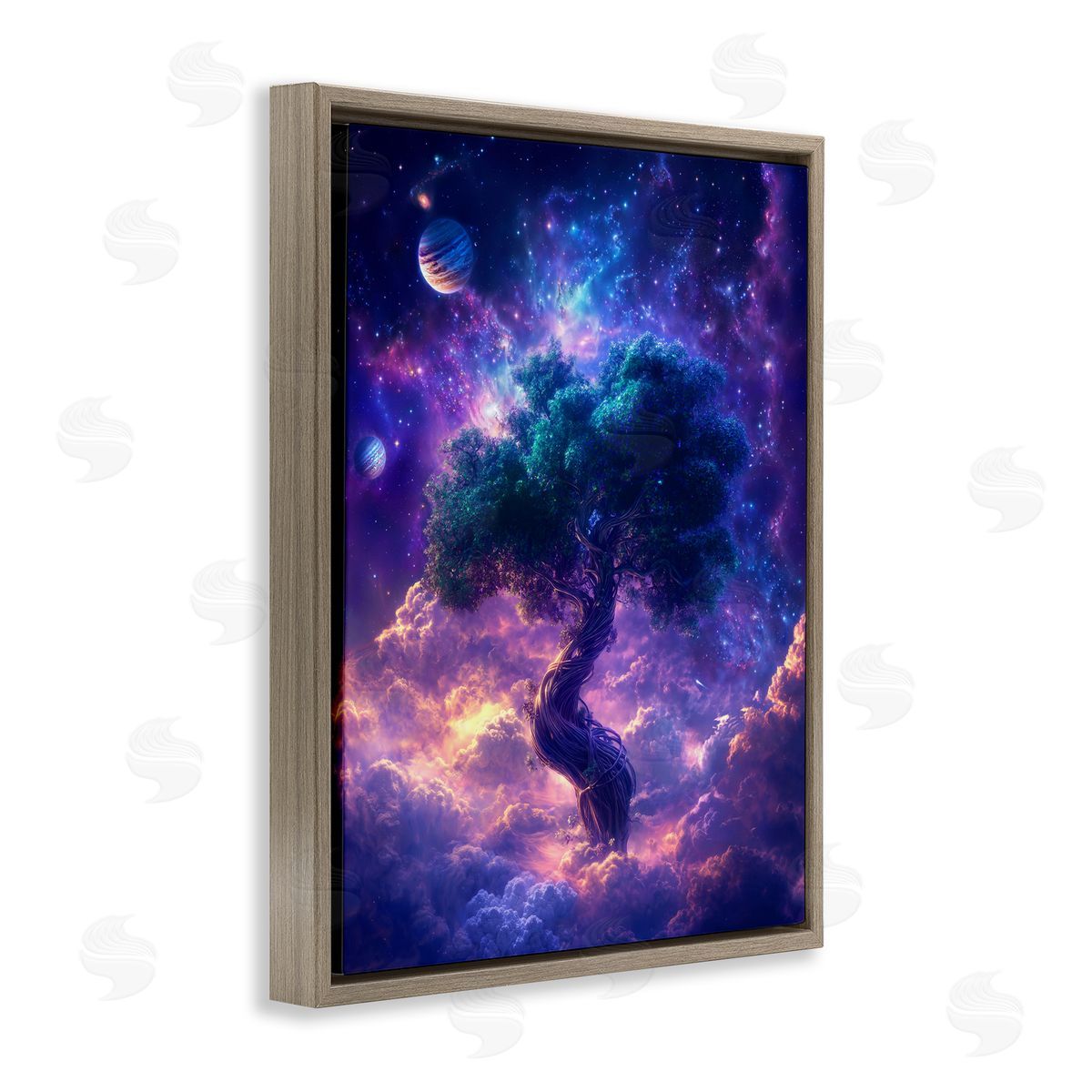 Tree Of Life Through Clouds Brown Floating Frame Canvas Wall Art, Home Decor by Wumples