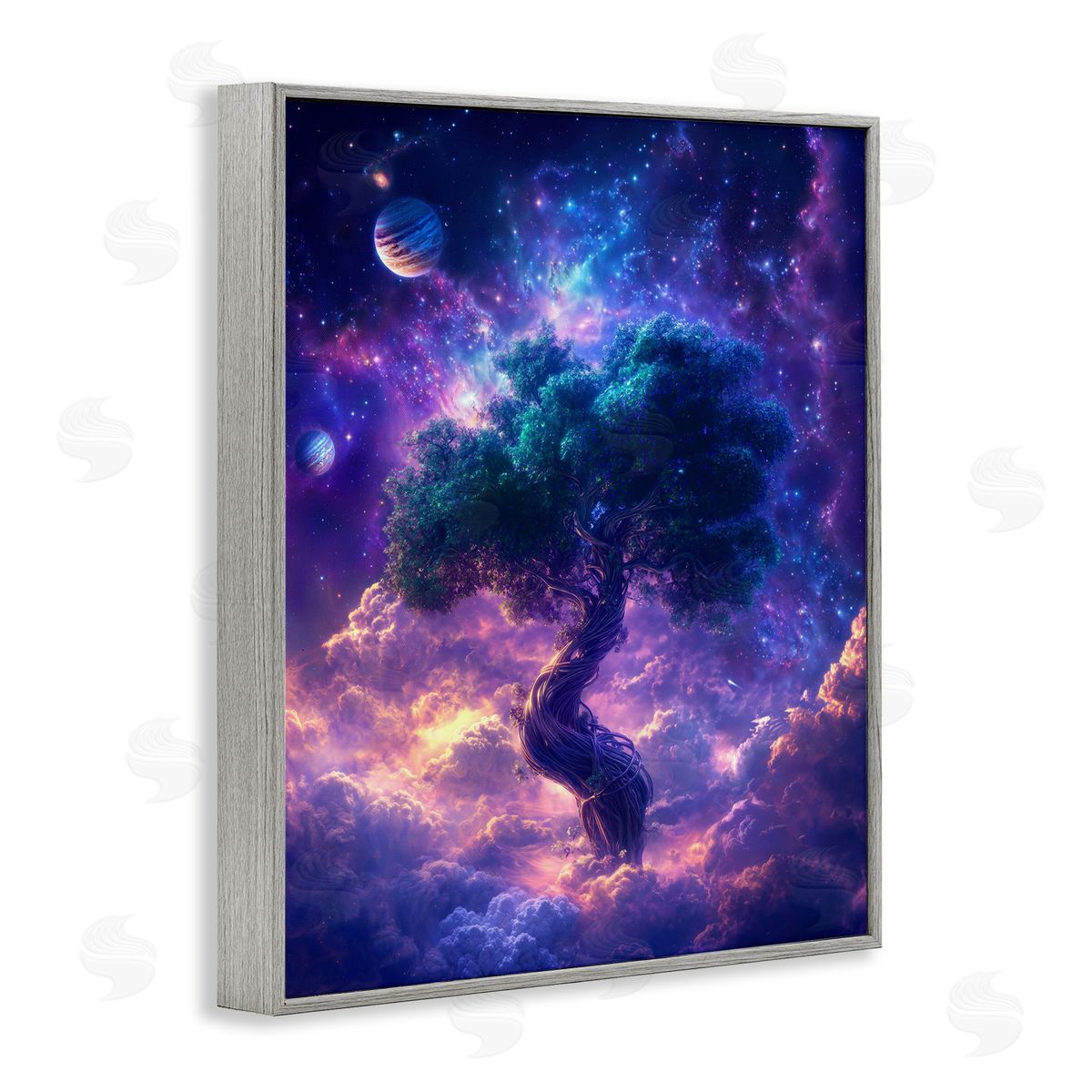 Tree Of Life Through Clouds Grey Frame Print Wall Art, Home Decor by Wumples