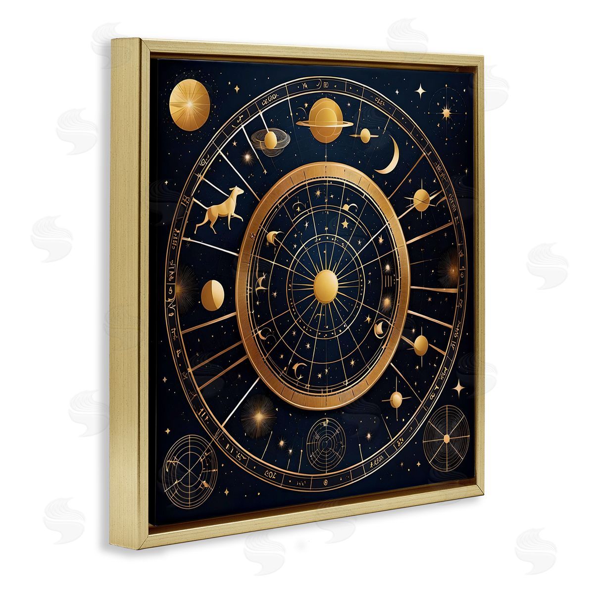Astrology Zodiac Birth Chart Gold Floating Frame Canvas Wall Art, Home Decor by Tabz Jones