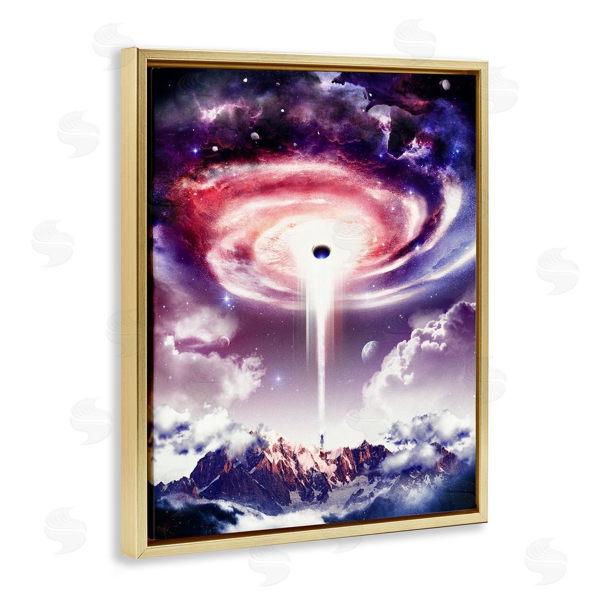 Surreal Space Nebula Rays Gold Floating Frame Canvas Wall Art, Home Decor by Barrett Biggers