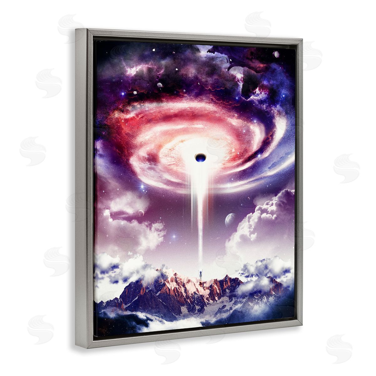 Surreal Space Nebula Rays Grey Floating Frame Canvas Wall Art, Home Decor by Barrett Biggers