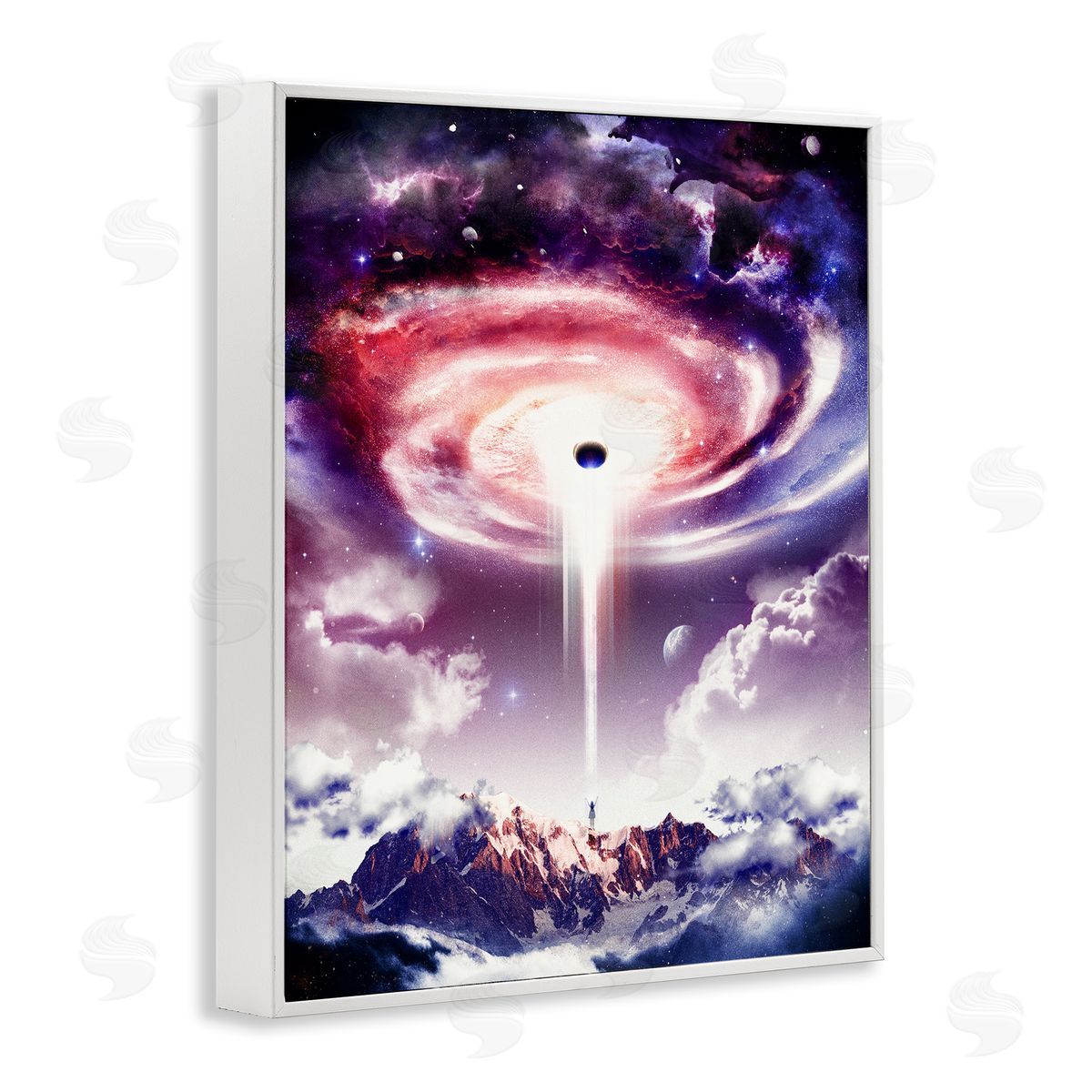 Surreal Space Nebula Rays White Frame Print Wall Art, Home Decor by Barrett Biggers