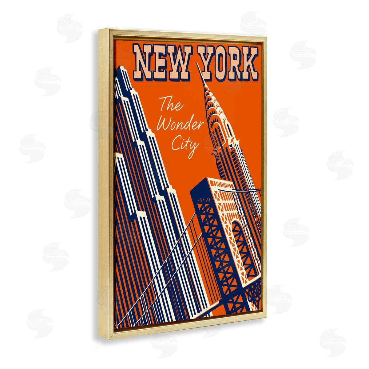 New York The Wonder City Gold Floating Frame Canvas Wall Art, Home Decor by Marcus Jules
