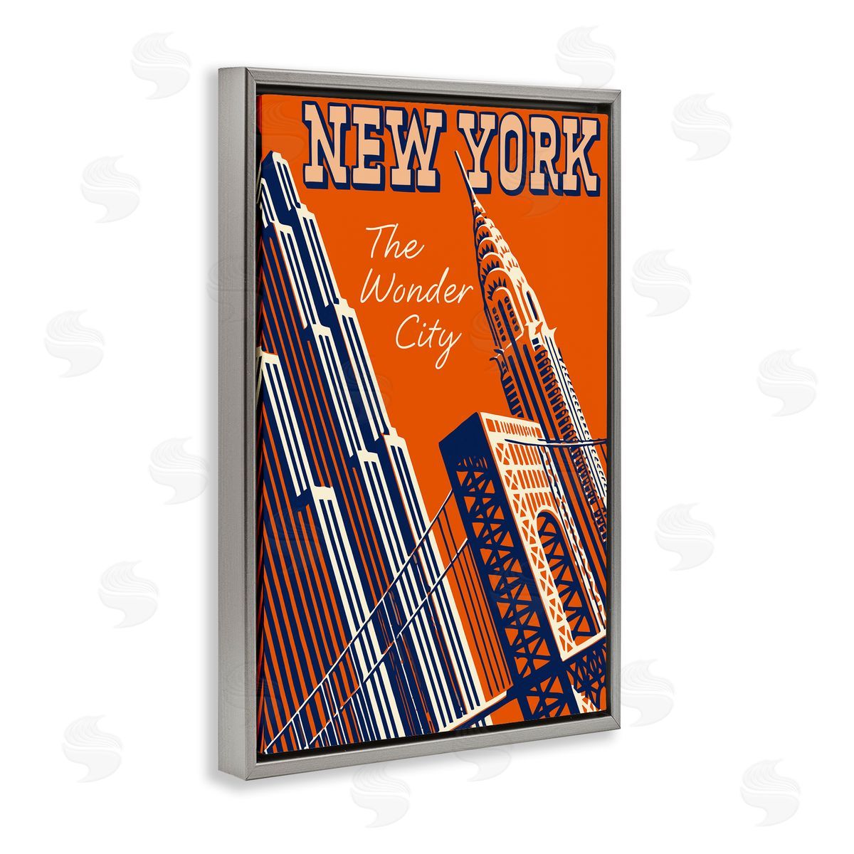 New York The Wonder City Grey Floating Frame Canvas Wall Art, Home Decor by Marcus Jules
