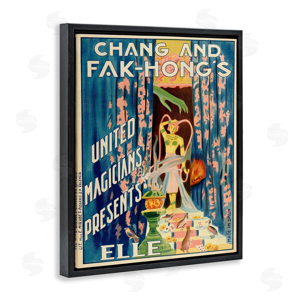 Vintage Magician Show Advertisement Black Floating Frame Canvas Wall Art, Home Decor by Marcus Jules