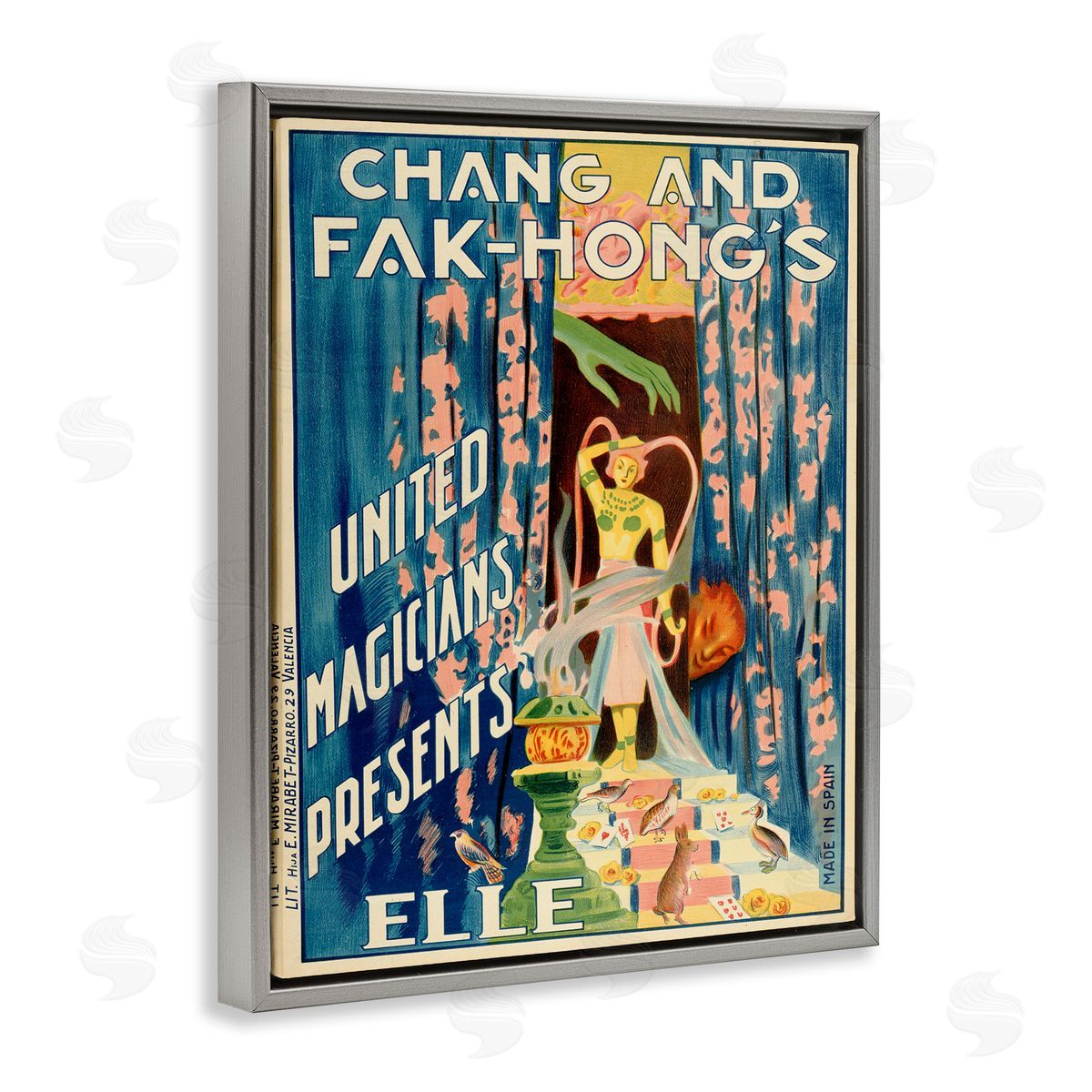 Vintage Magician Show Advertisement Grey Floating Frame Canvas Wall Art, Home Decor by Marcus Jules