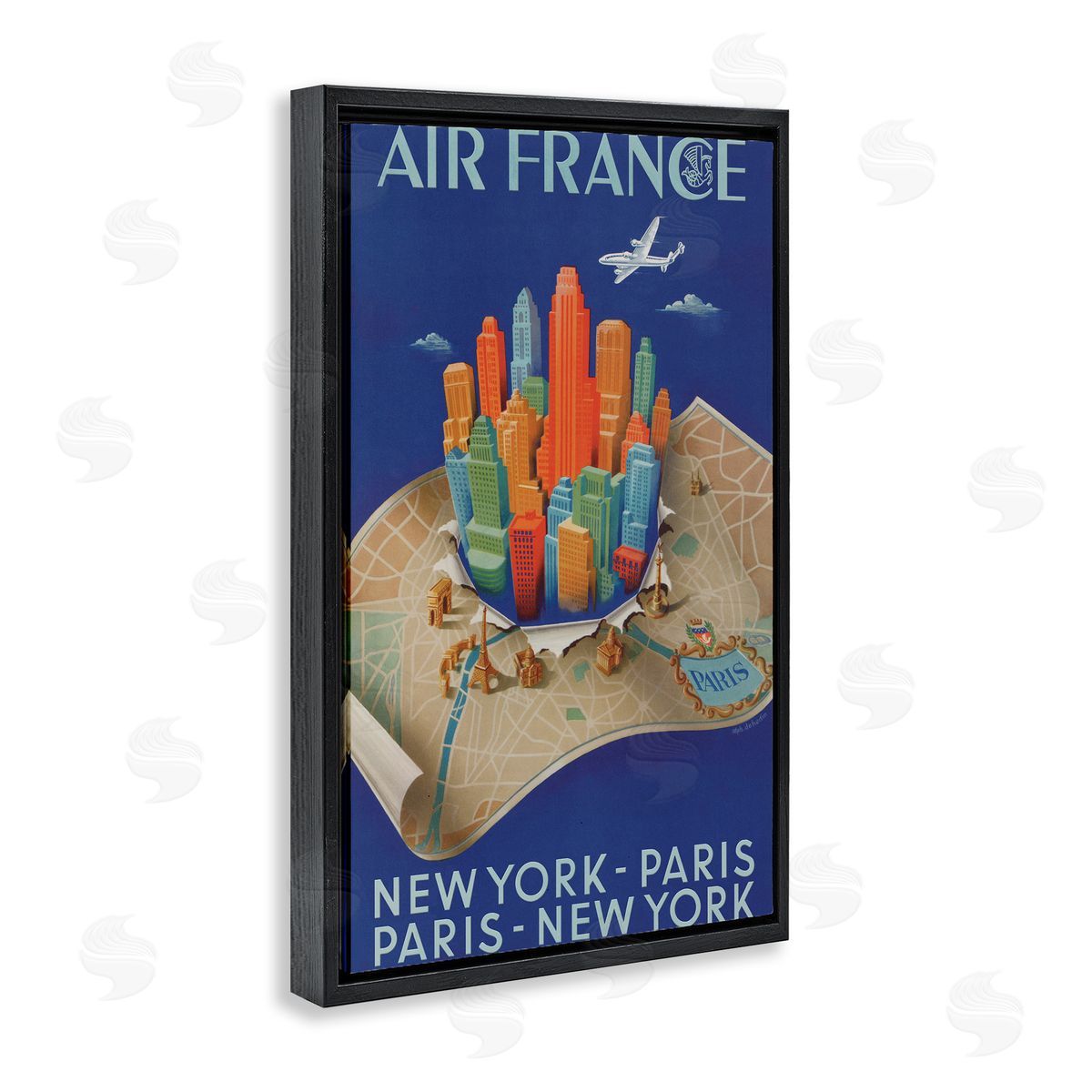 Air France Vintage Travel Black Floating Frame Canvas Wall Art, Home Decor by Marcus Jules