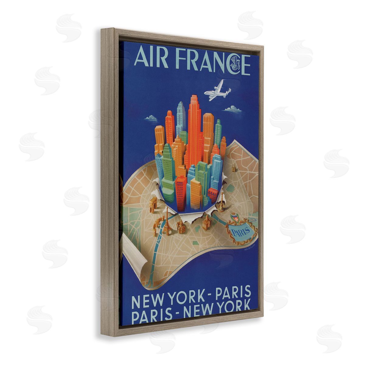 Air France Vintage Travel Brown Floating Frame Canvas Wall Art, Home Decor by Marcus Jules