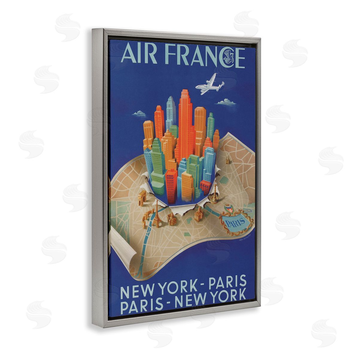 Air France Vintage Travel Grey Floating Frame Canvas Wall Art, Home Decor by Marcus Jules