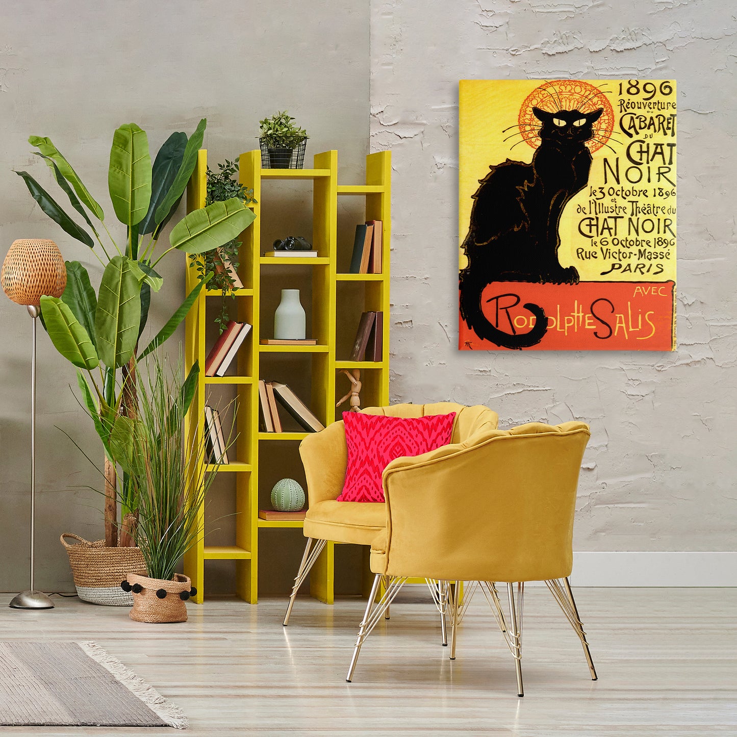 Vintage Halloween Black Cat Canvas Wall Art in Room, Home Decor by Marcus Jules