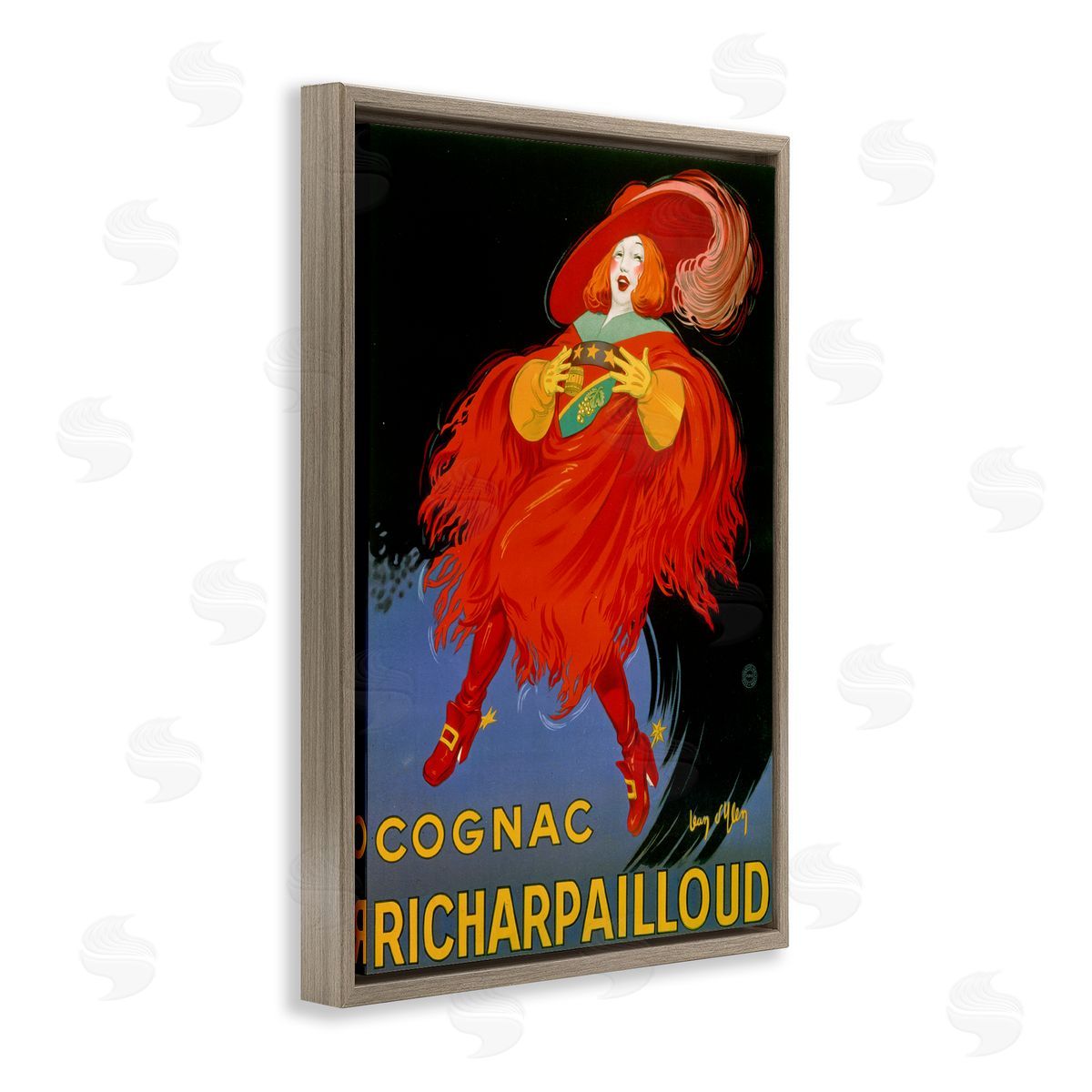 Vintage Cognac Advertisement Brown Floating Frame Canvas Wall Art, Home Decor by Marcus Jules