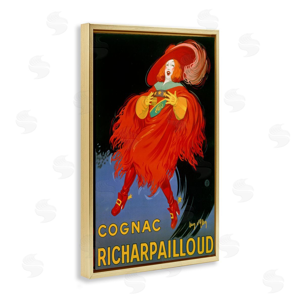 Vintage Cognac Advertisement Gold Floating Frame Canvas Wall Art, Home Decor by Marcus Jules