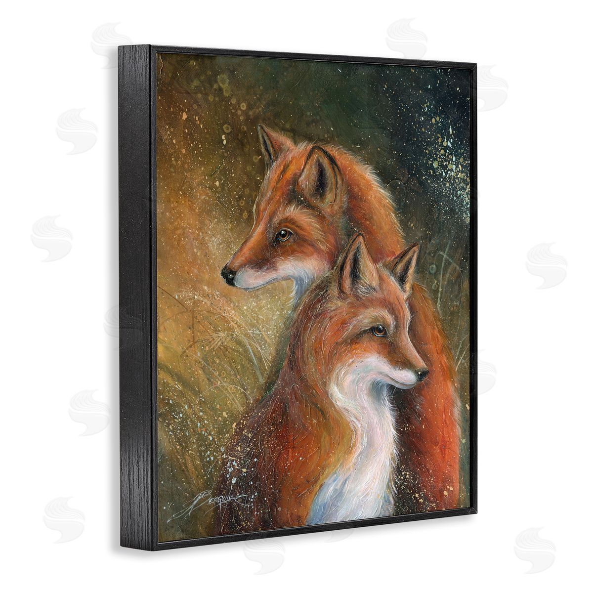 Fox Pair Portrait Black Frame Print Wall Art, Home Decor by Jody Bergsma