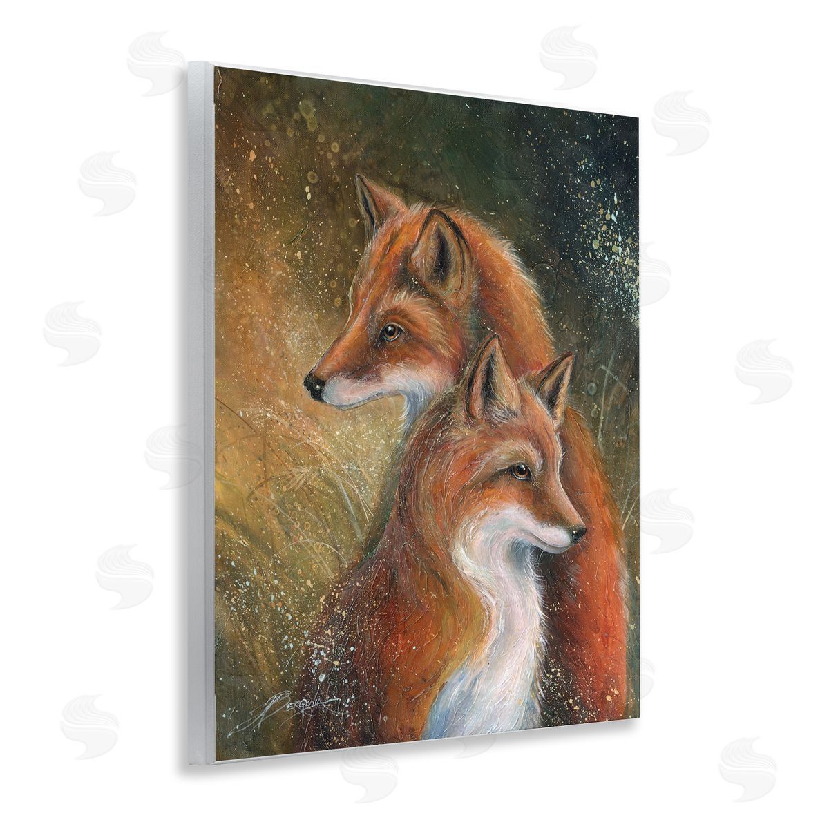 Fox Pair Portrait Wood Plaque Wall Art, Home Decor by Jody Bergsma