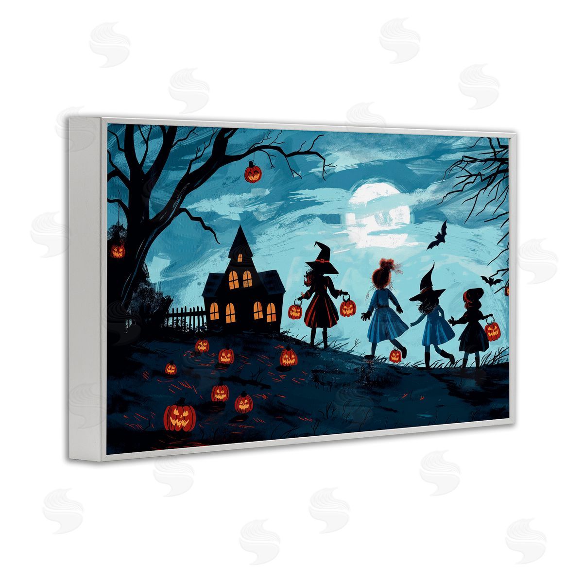 Witch Trick Or Treaters White Frame Print Wall Art, Home Decor by Wumples