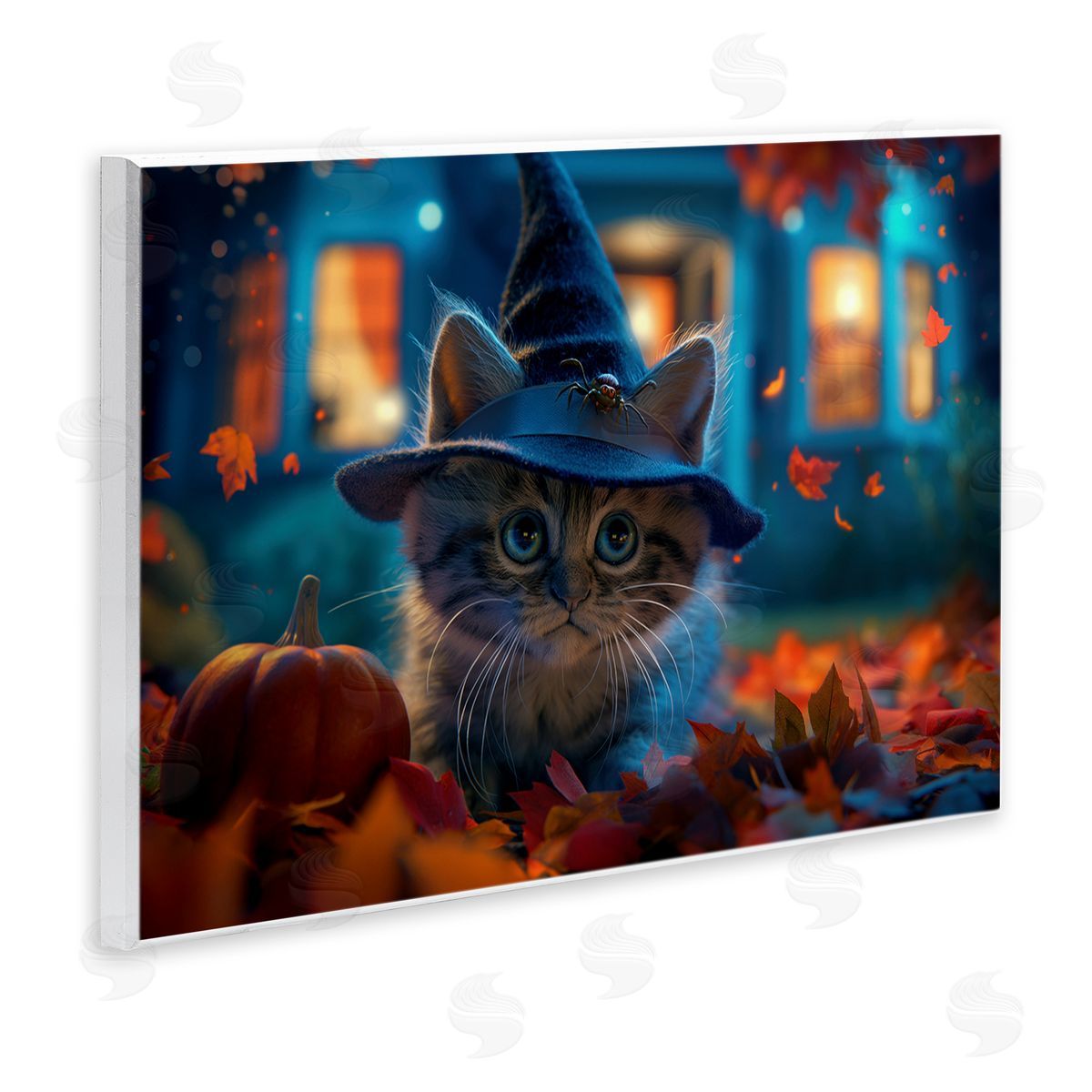 Halloween Witch Kitten & Pumpkin Wood Plaque Wall Art, Home Decor by Wumples