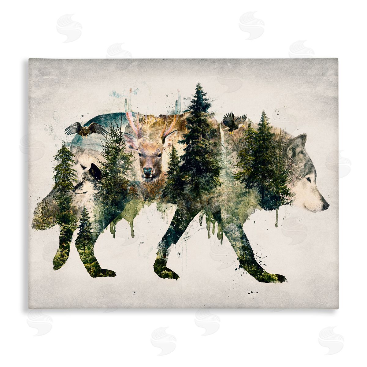 Woodland Wildlife Wolf Contour Canvas Wall Art, Home Decor by Barrett Biggers