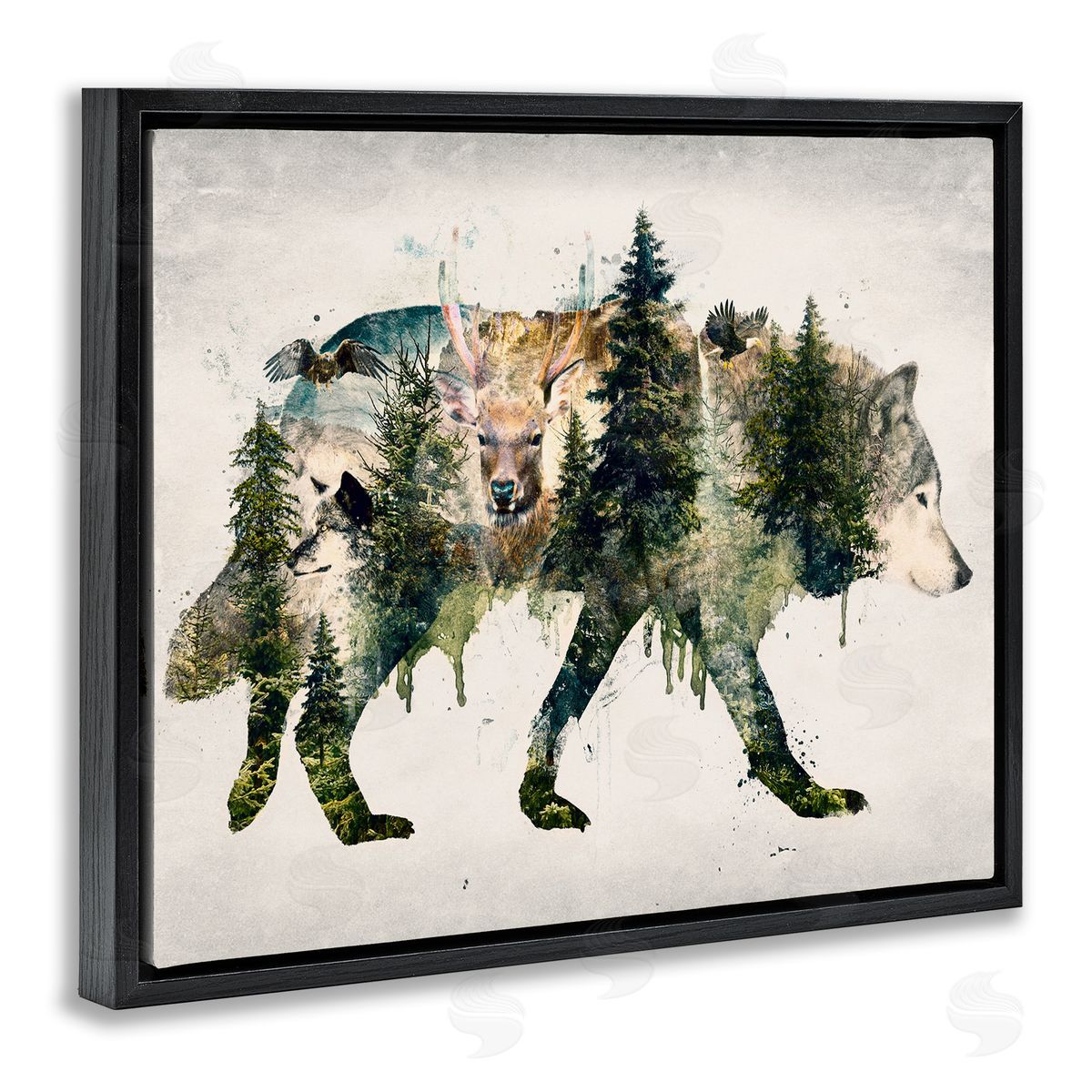 Woodland Wildlife Wolf Contour Black Floating Frame Canvas Wall Art, Home Decor by Barrett Biggers