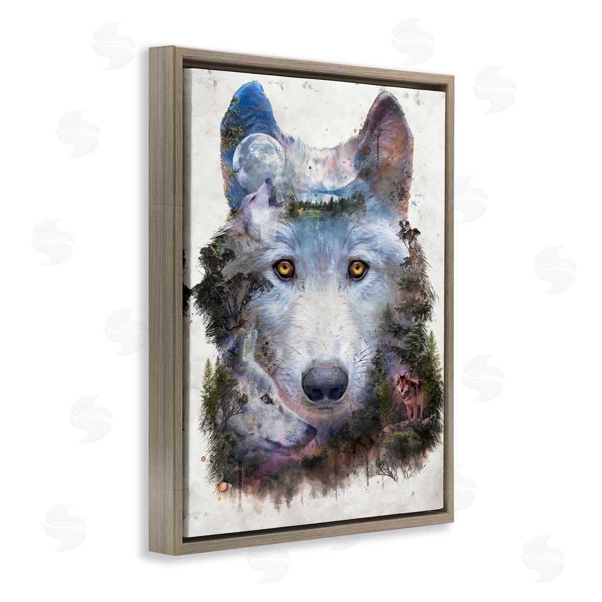 Wolf Form with Woodland Scene Brown Floating Frame Canvas Wall Art, Home Decor by Barrett Biggers