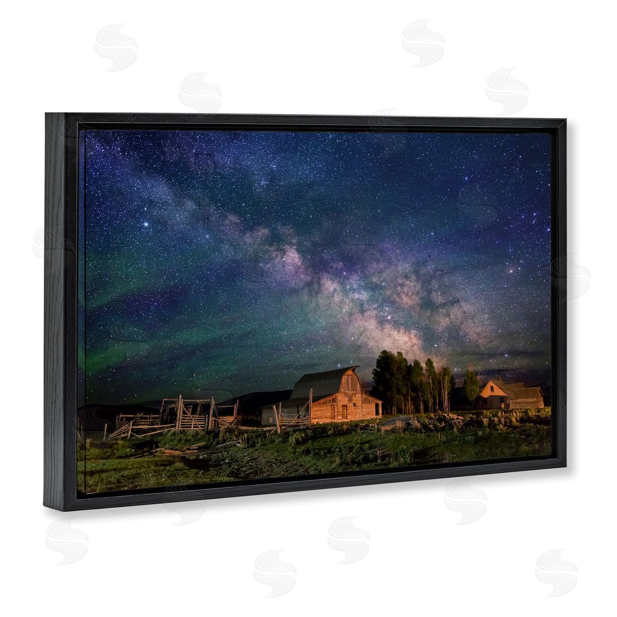 Nebula Sky over Farm Scene Black Floating Frame Canvas Wall Art, Home Decor by Royce Bair