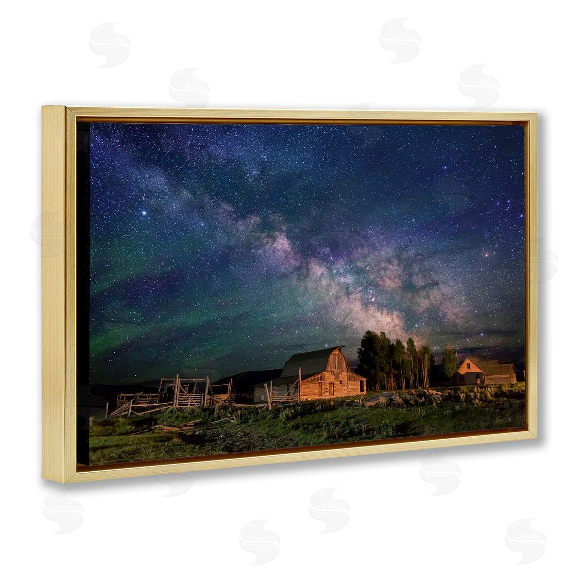 Nebula Sky over Farm Scene Gold Floating Frame Canvas Wall Art, Home Decor by Royce Bair