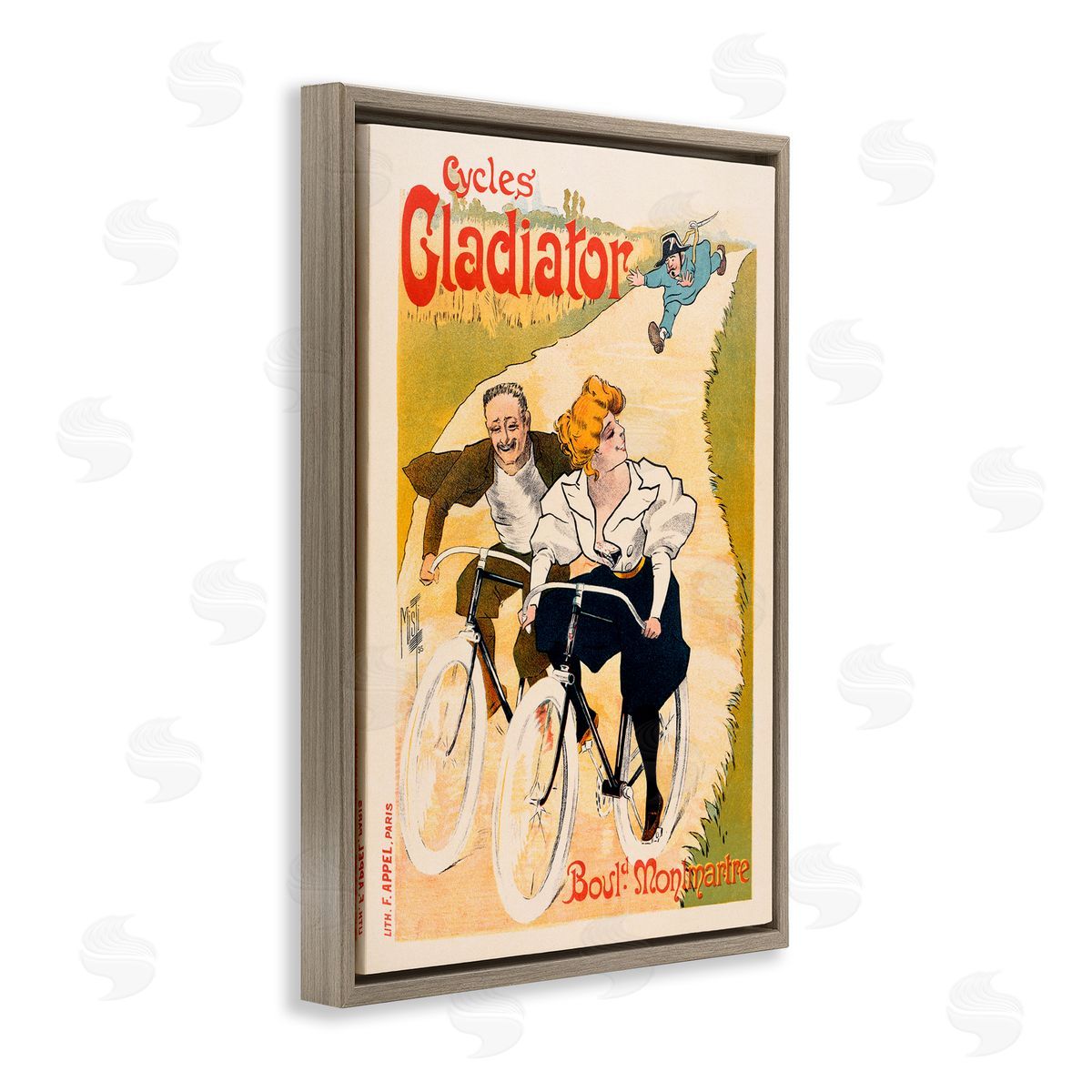Vintage Cyclists Poster Brown Floating Frame Canvas Wall Art, Home Decor by Marcus Jules
