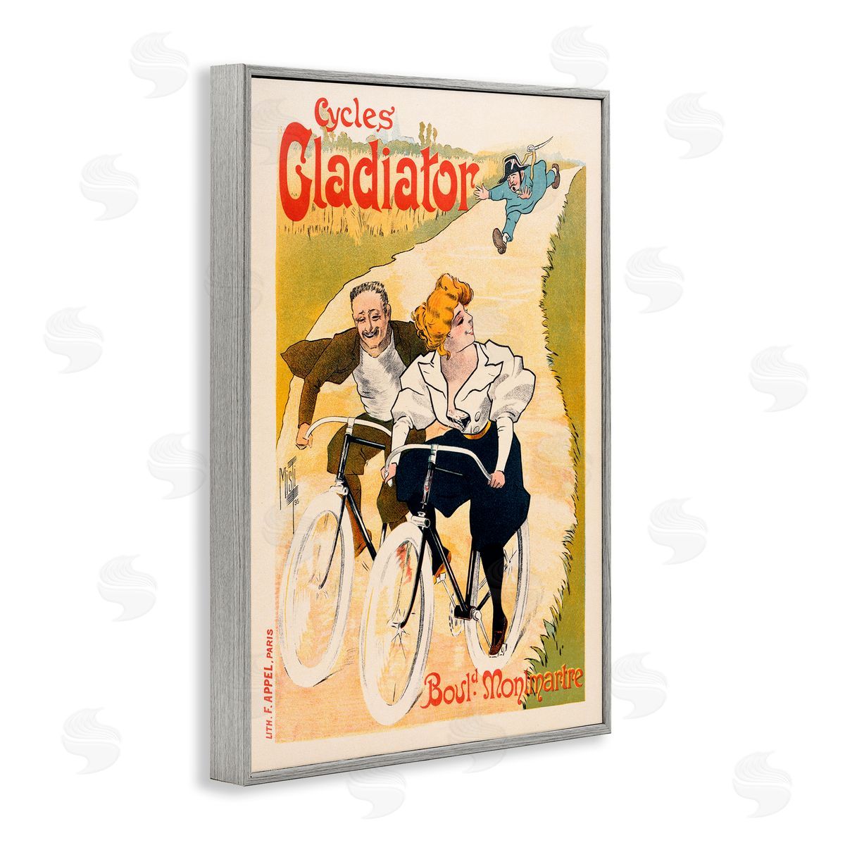 Vintage Cyclists Poster Grey Frame Print Wall Art, Home Decor by Marcus Jules