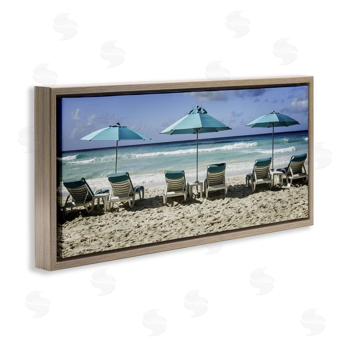 Lined Up Beach Chairs Brown Floating Frame Canvas Wall Art, Home Decor by Mary Lou Johnson