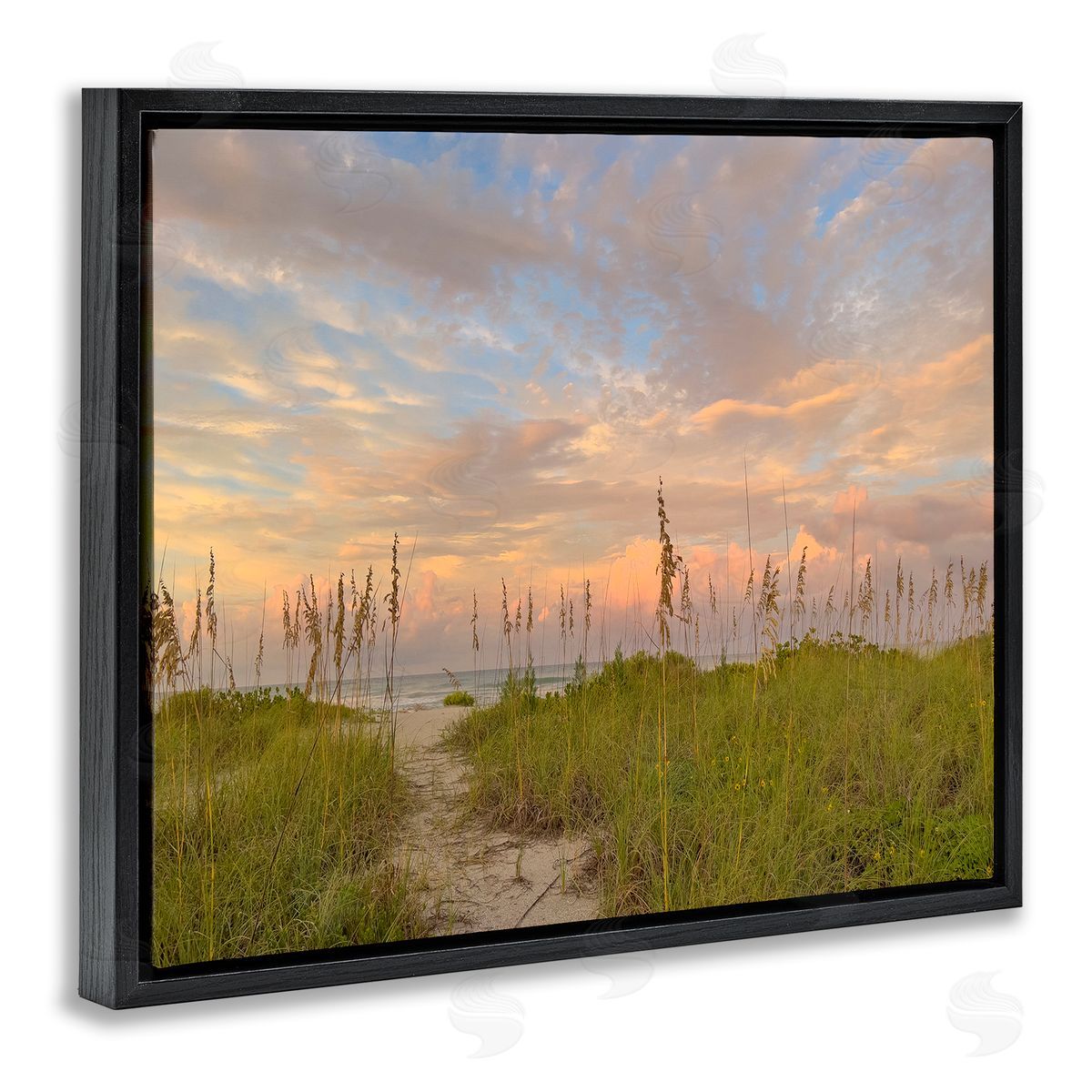 Serene Coastal Path Grasses Black Floating Frame Canvas Wall Art, Home Decor by Mary Lou Johnson