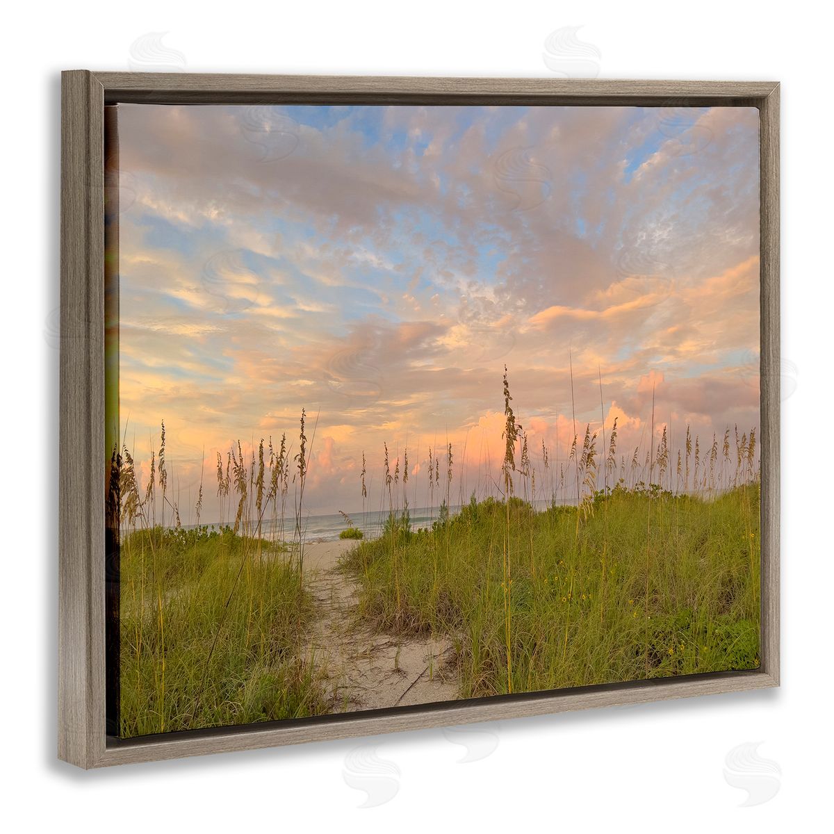 Serene Coastal Path Grasses Brown Floating Frame Canvas Wall Art, Home Decor by Mary Lou Johnson
