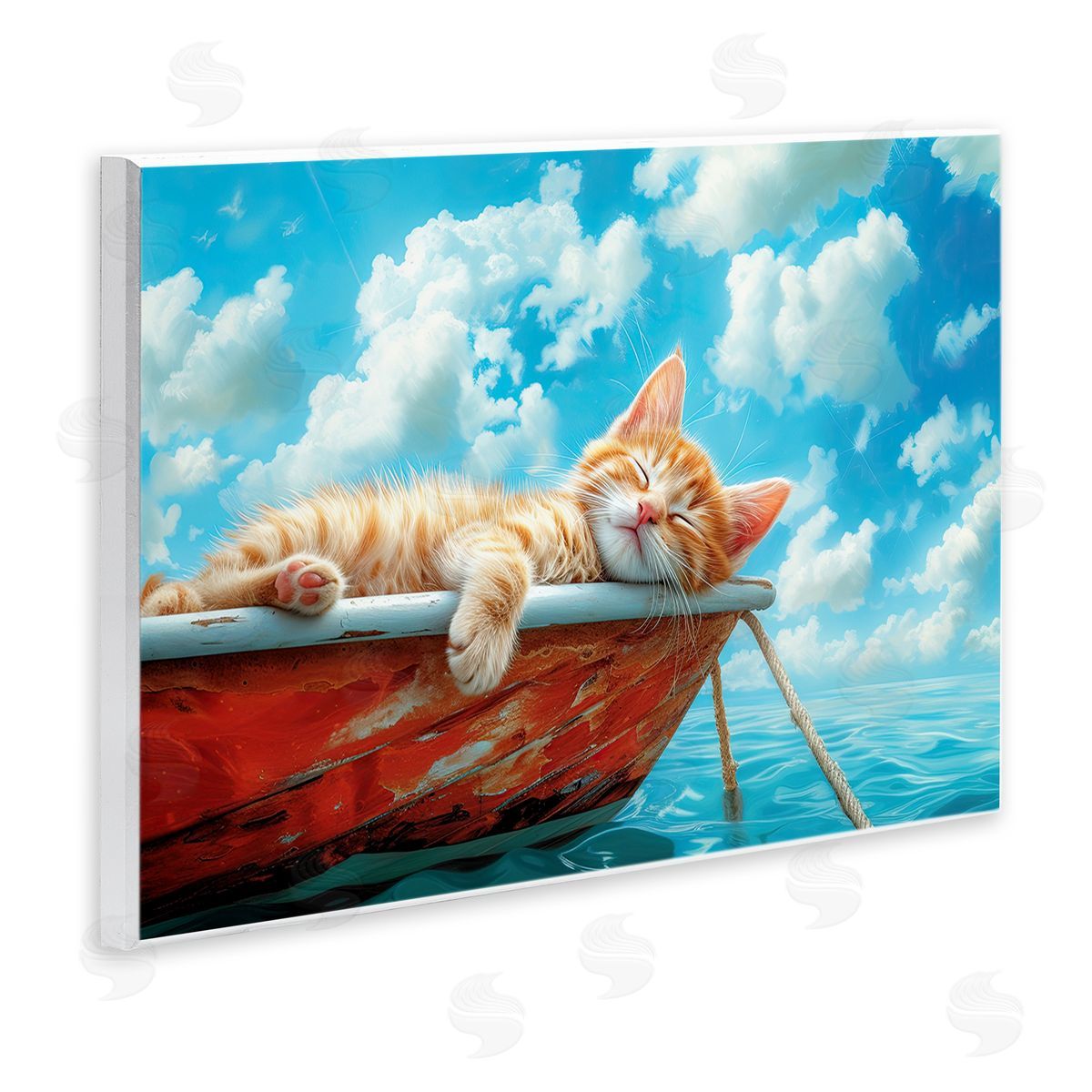 Sleeping Cat on Boat Wood Plaque Wall Art, Home Decor by Parable Visions