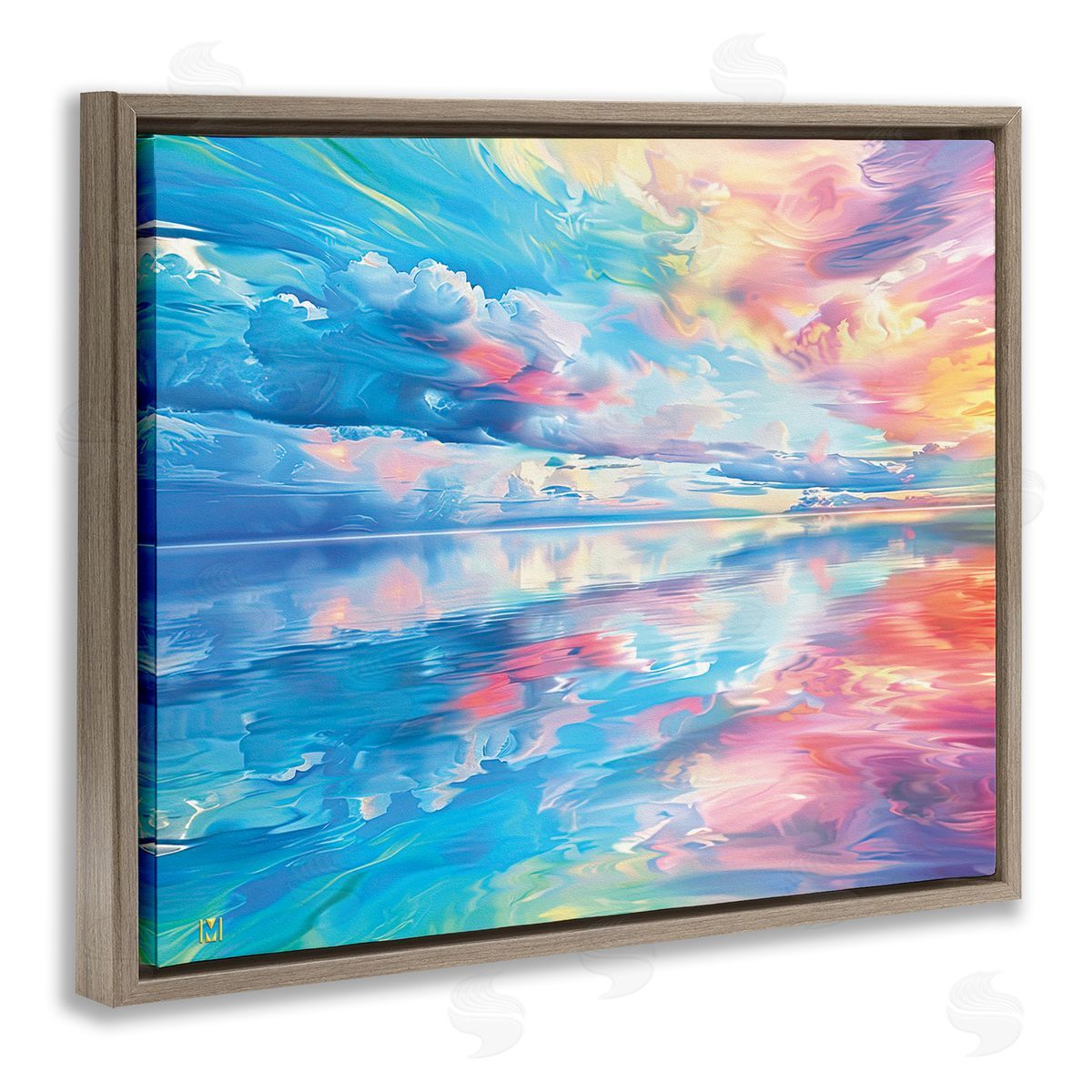 Prismatic Rainbow Sunset Brown Floating Frame Canvas Wall Art, Home Decor by Michael Ward