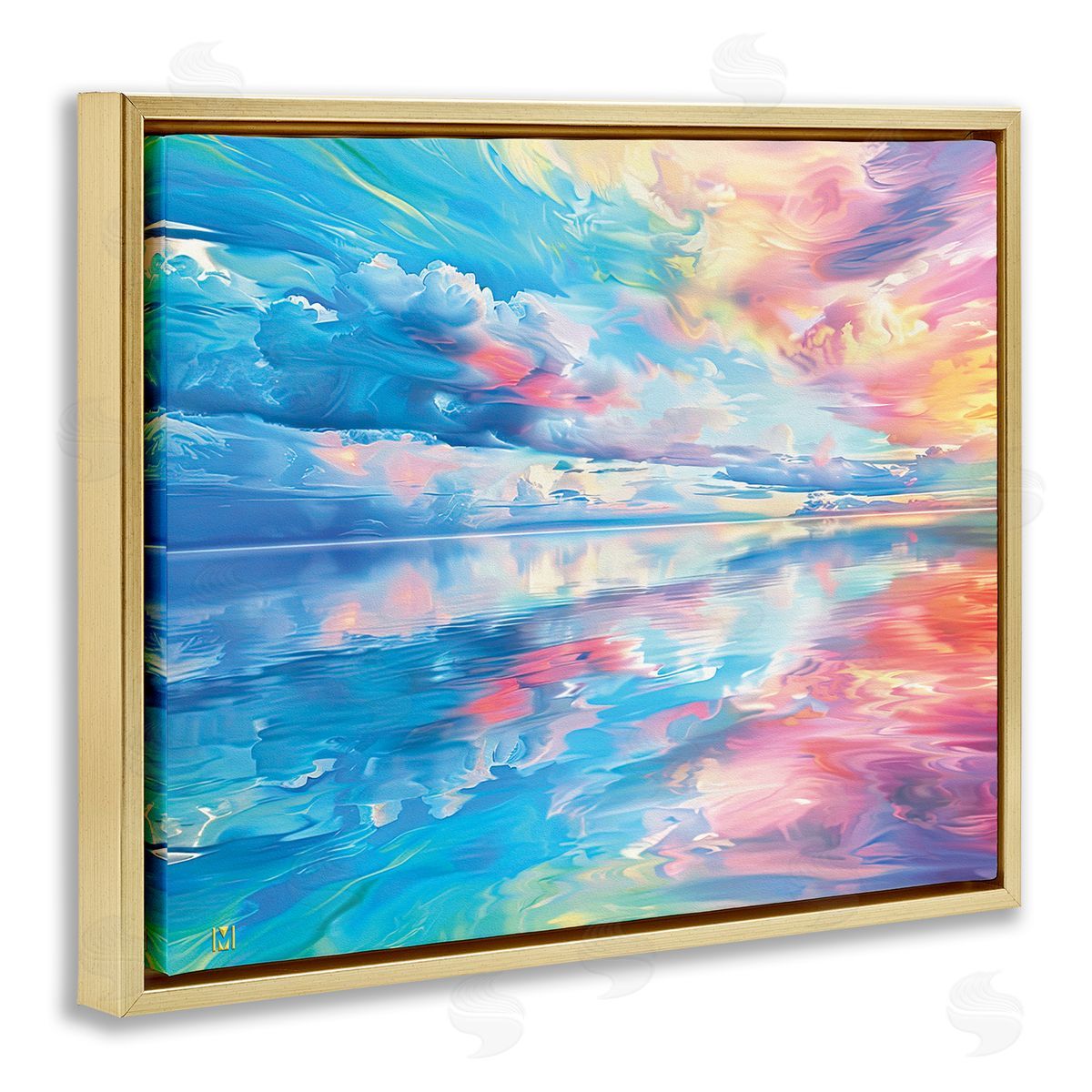 Prismatic Rainbow Sunset Gold Floating Frame Canvas Wall Art, Home Decor by Michael Ward