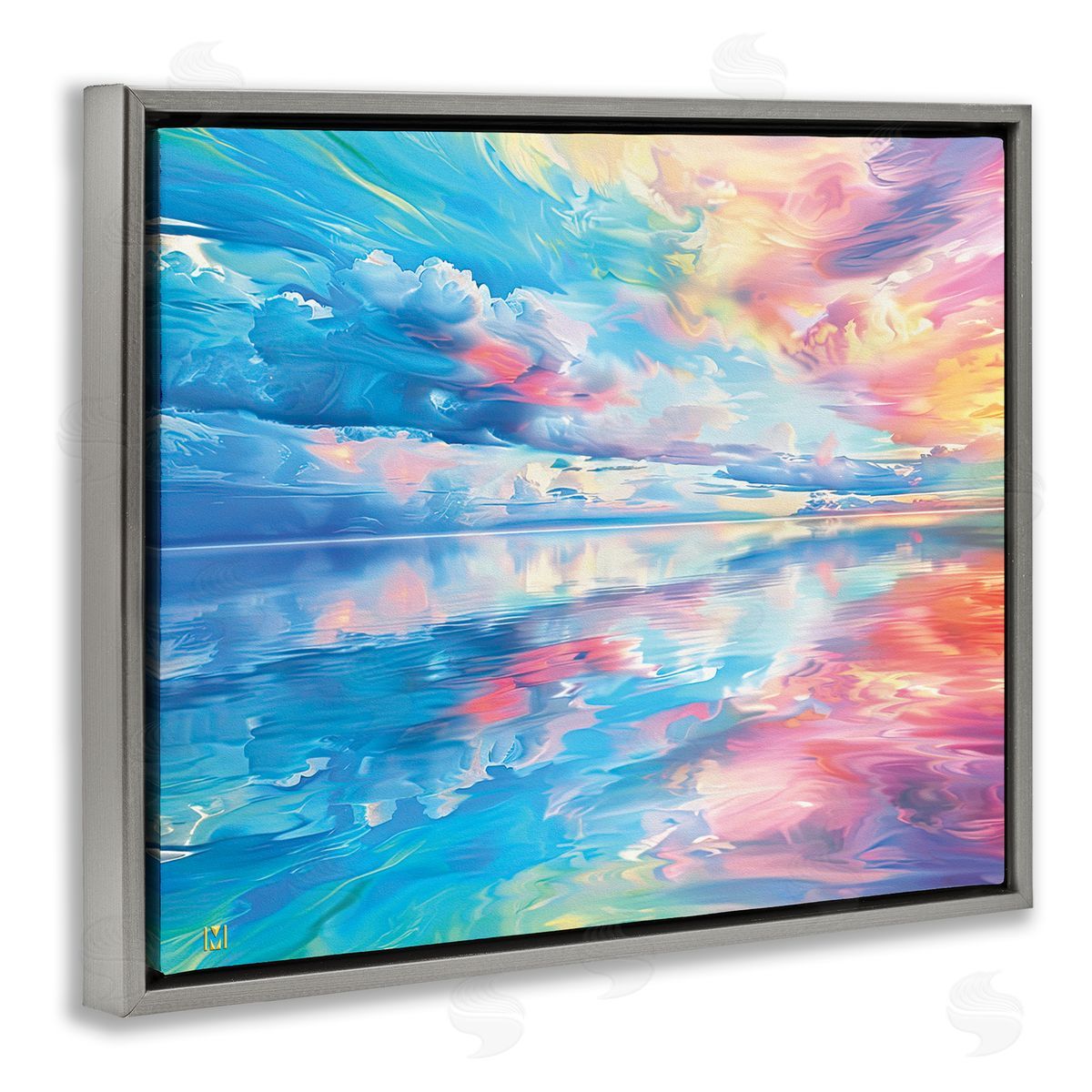Prismatic Rainbow Sunset Grey Floating Frame Canvas Wall Art, Home Decor by Michael Ward