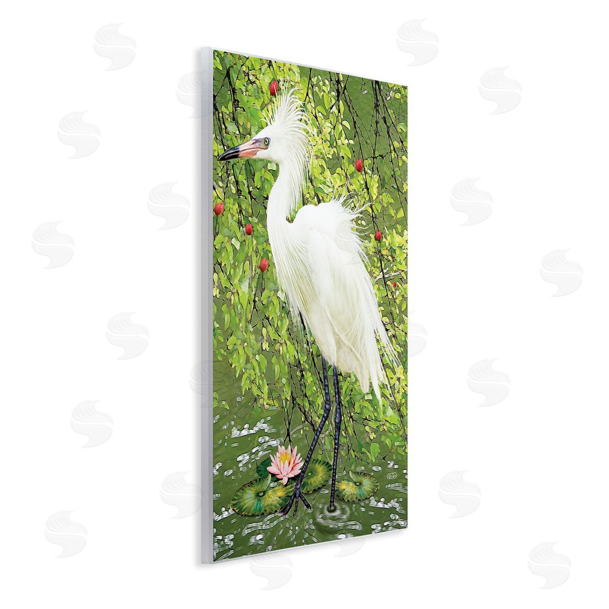 Sophisticated Heron in Pond Shore Wood Plaque Wall Art, Home Decor by Rosiland Solomon