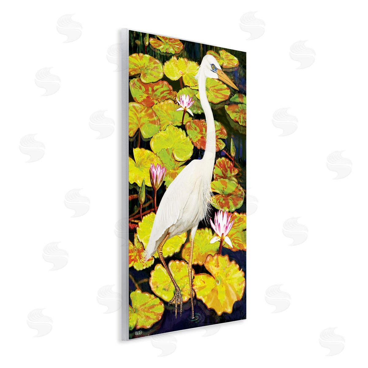 Stepping Bird on Lily Pads Wood Plaque Wall Art, Home Decor by Rosiland Solomon