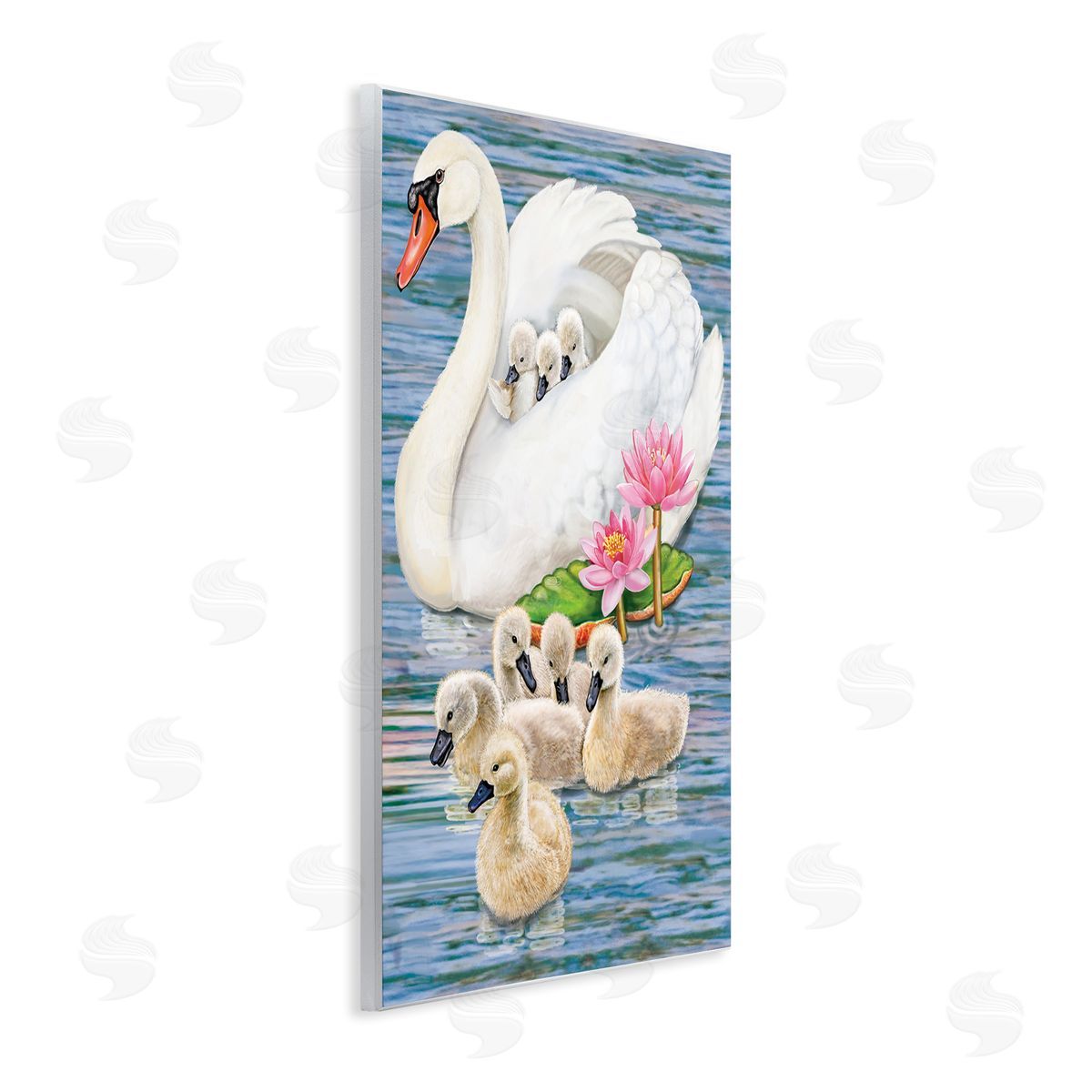Swan Family & Lotus Flowers Wood Plaque Wall Art, Home Decor by Rosiland Solomon