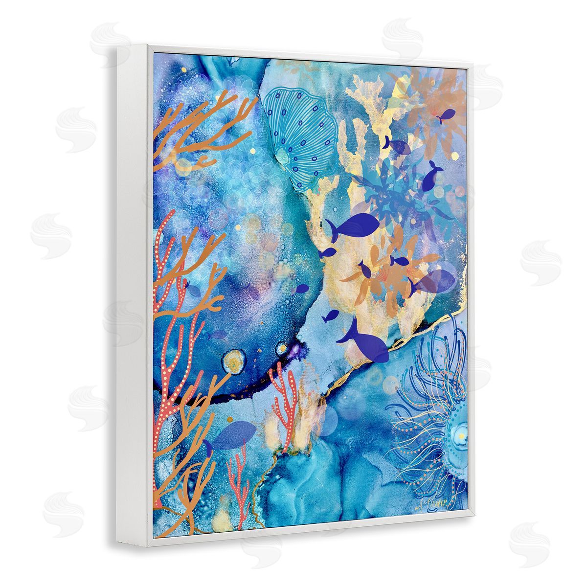 Coral & Sea Life Collage White Frame Print Wall Art, Home Decor by Amy Tieman