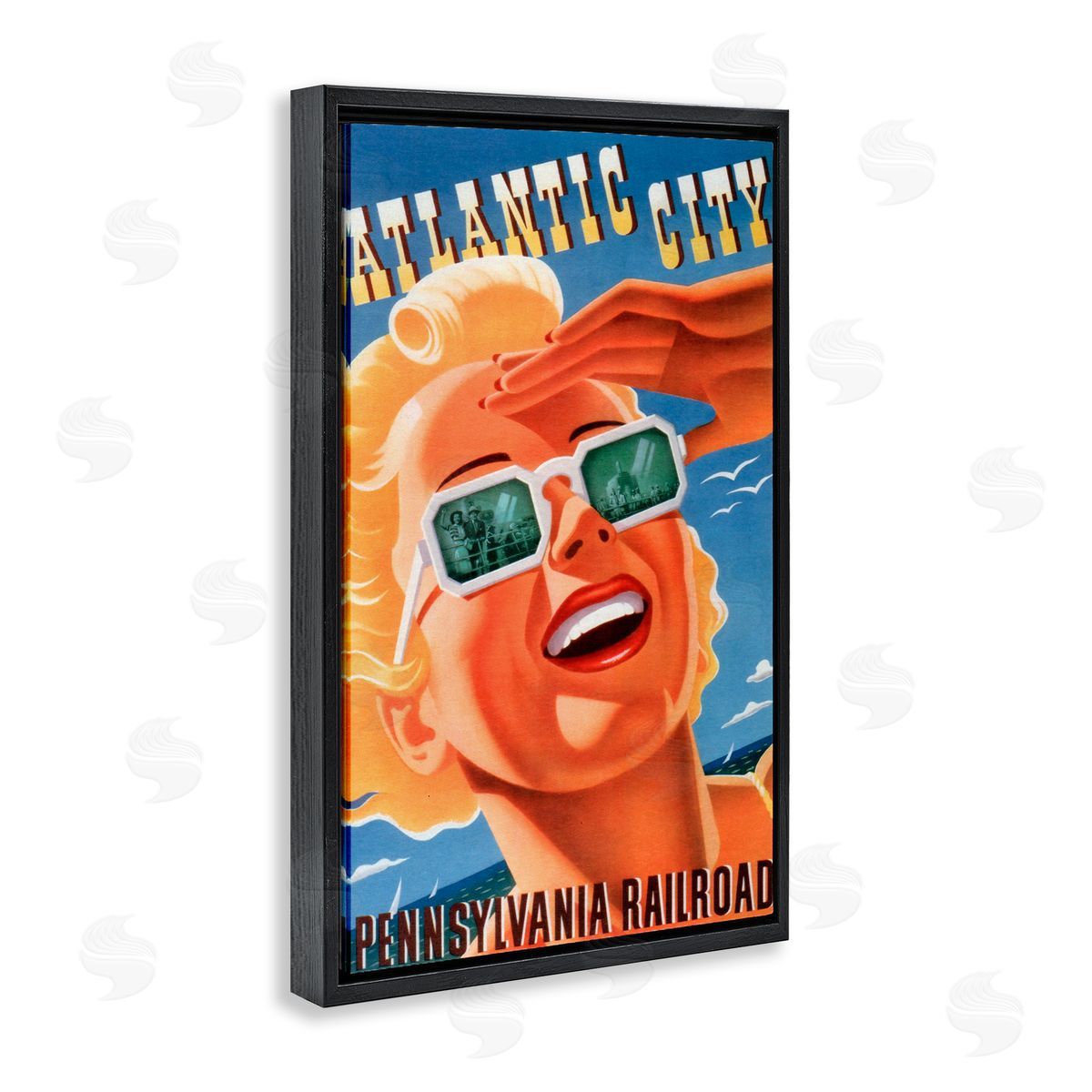 Atlantic City Vintage Woman Black Floating Frame Canvas Wall Art, Home Decor by Marcus Jules