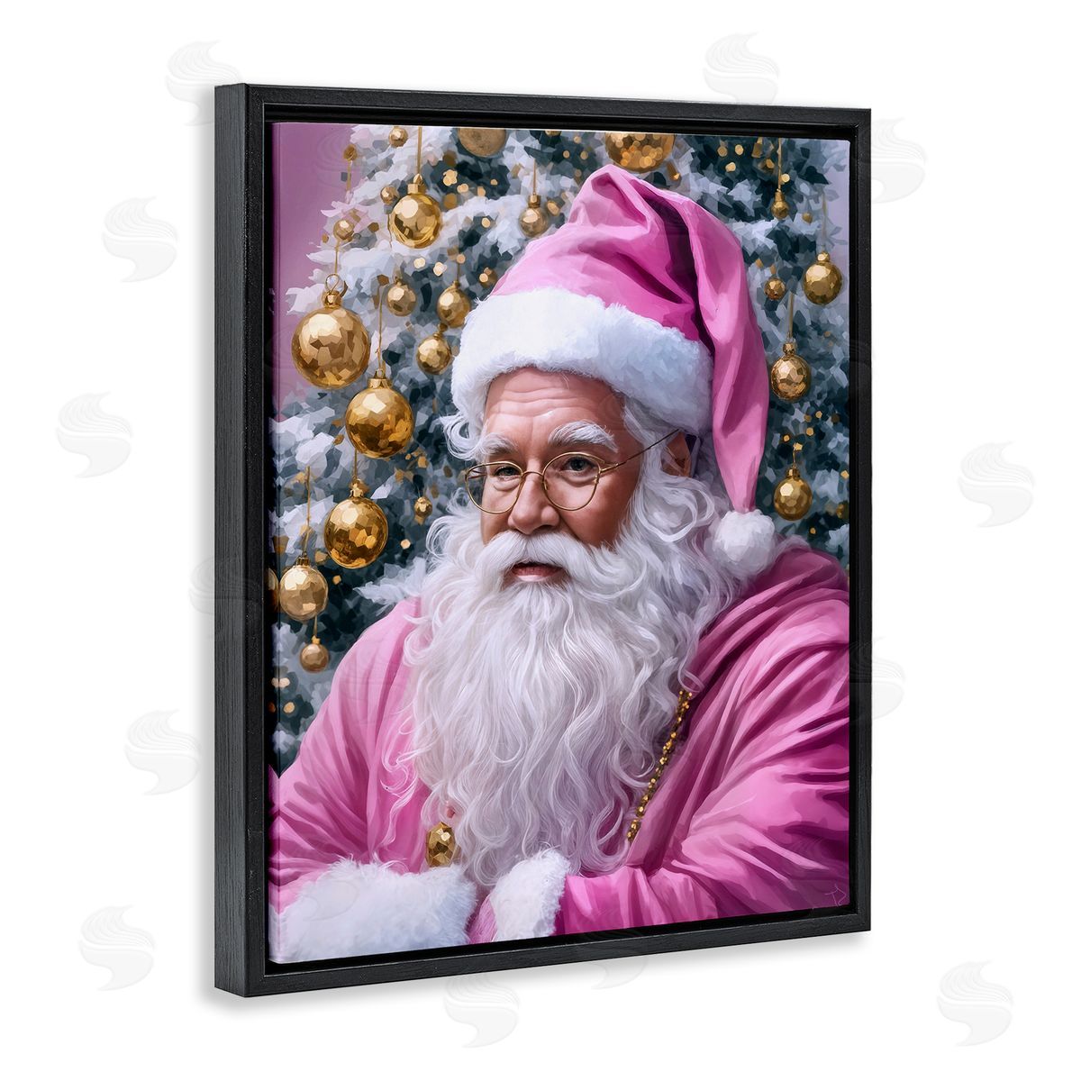 Traditional Santa in Pink Black Floating Frame Canvas Wall Art, Home Decor by Tabz Jones