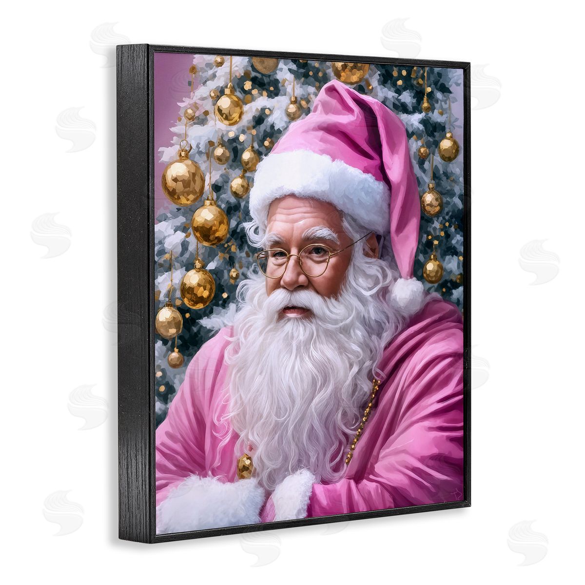 Traditional Santa in Pink Black Frame Print Wall Art, Home Decor by Tabz Jones
