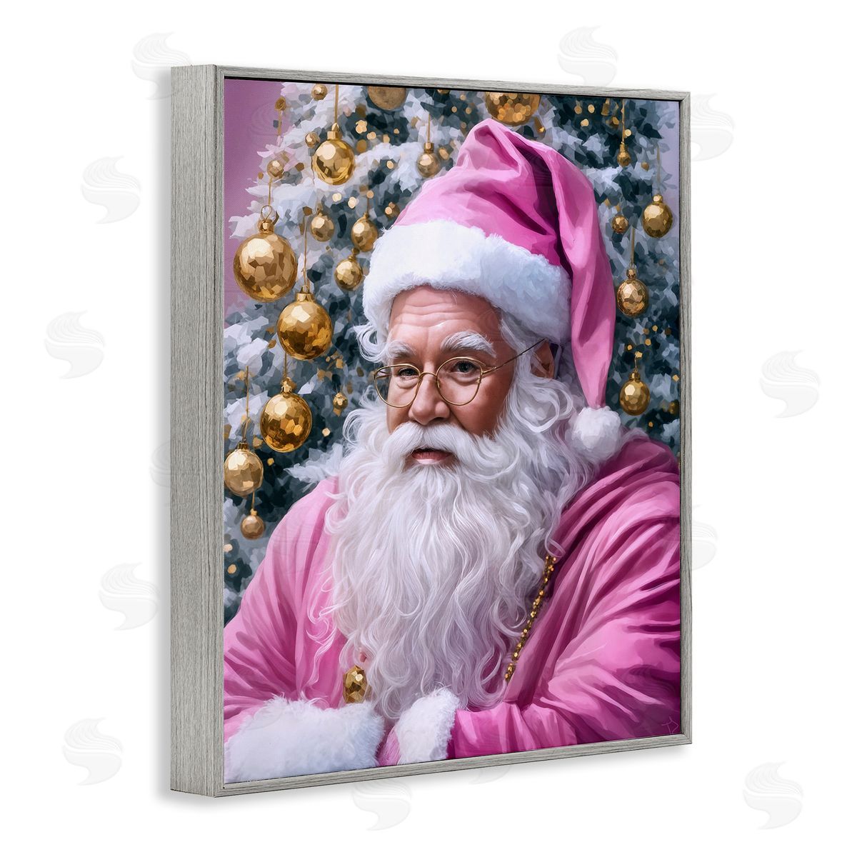 Traditional Santa in Pink Grey Frame Print Wall Art, Home Decor by Tabz Jones